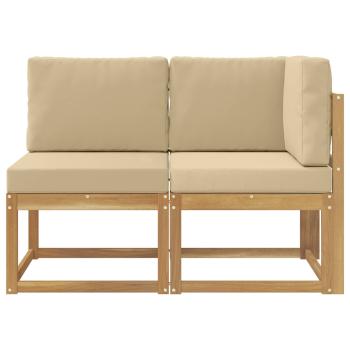 Outdoor Mittel- und Ecksofa 2 Stück Weiß Massivholz Akazie