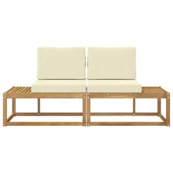 Outdoor End Sofa mit Kissen 2 Stück Weiß Massivholz Akazie