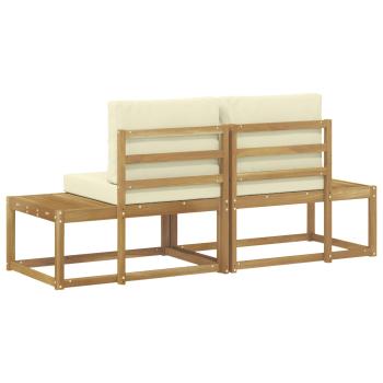 Outdoor End Sofa mit Kissen 2 Stück Weiß Massivholz Akazie