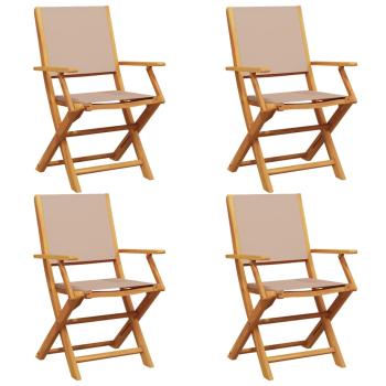 Klappstühle, 4er-Set, taupefarbener Stoff und Massivholz