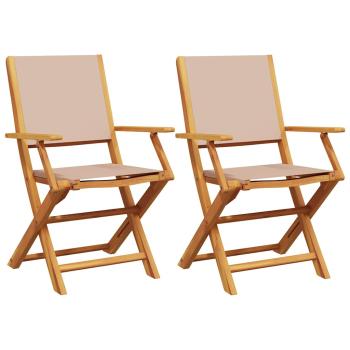 Klappstühle, 2 Stück, taupefarbenes Massivholz (Akazienholz) und Stoffbezug