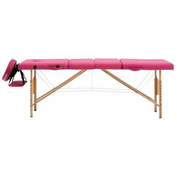 Massageliege Klappbar 4-Zonen mit Holzgestell Rosa