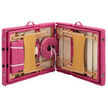 Massageliege Klappbar 4-Zonen mit Holzgestell Rosa