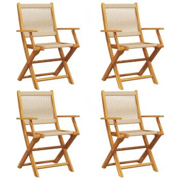 Klappstühle, 4 Stück, beige, massives Akazienholz