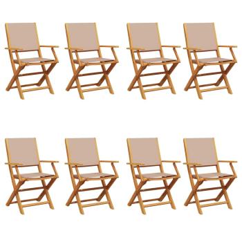 Klappstühle, 8-teilig, taupefarbener Stoff und Massivholz