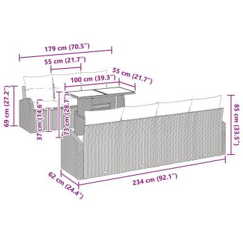 Gartensofa-set mit Speicher 8 pcs Braun Poly Rattan