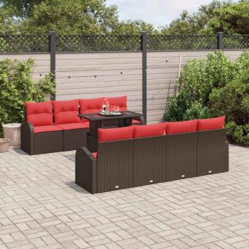 ARDEBO.de - Gartensofa-set mit Speicher 9 pcs Braun Poly-Rattan