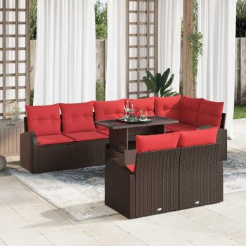 ARDEBO.de - Gartensofa-set 9 stk. 8-Sitzanzahl Braun und Rot Poly-Rattan