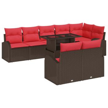 Gartensofa-set 9 stk. 8-Sitzanzahl Braun und Rot Poly-Rattan