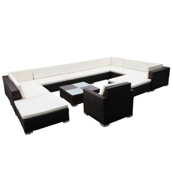 12-tlg. Garten-Lounge-Set mit Kissen Poly Rattan Schwarz