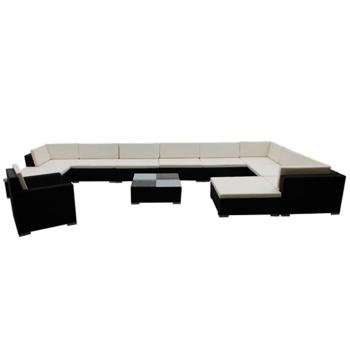 12-tlg. Garten-Lounge-Set mit Kissen Poly Rattan Schwarz