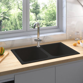 ARDEBO.de - Küchen-Spüle Schwarz 76 x 48 x 30 cm Quarz und Harz