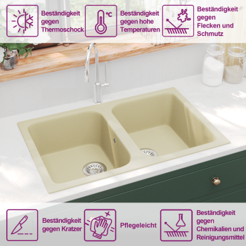 Küchen-Spüle Beige 76 x 48 x 30 cm Quarz und Harz