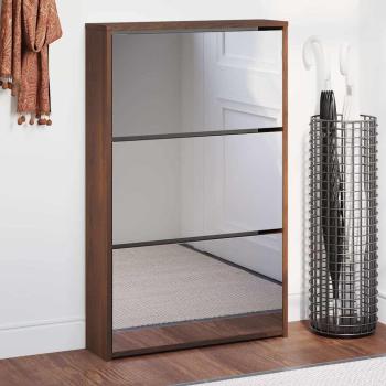 ARDEBO.de - Schuhschrank mit Spiegel 3 Fächer Braun Eichen-Optik