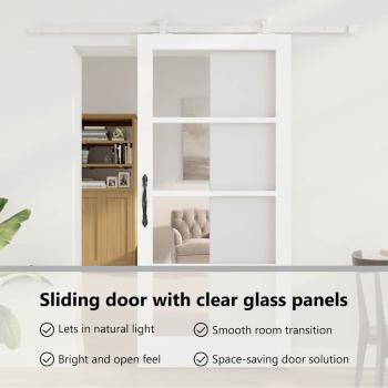 Schiebetür ORKDAL Weiß 93 x 202 cm Massivholz Kiefer und Glas