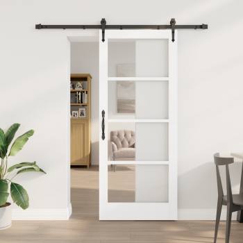 Schiebetür Weiß 83 x 202 cm Massivholz Kiefer und Glas