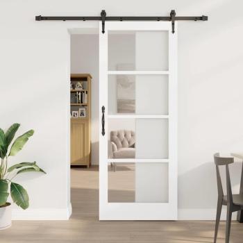 ARDEBO.de - Schiebetür Weiß 83 x 211 cm Massivholz Kiefer und Glas