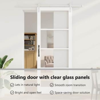 Schiebetür ORKDAL Weiß 93 x 232 cm Massivholz Kiefer und Glas