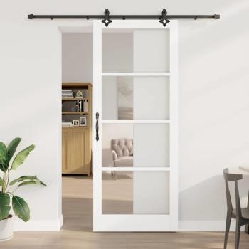 ARDEBO.de - Schiebetür Weiß 93 x 232 cm Massivholz Kiefer und Glas