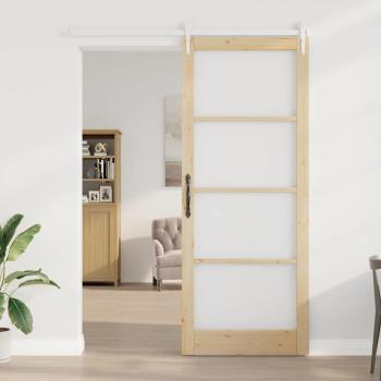 Schiebetür 93 x 232 cm Massivholz Kiefer und Glas Natur