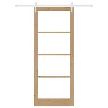 Schiebetür 93 x 232 cm Massivholz Kiefer und Glas Natur
