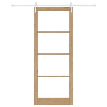 Schiebetür 93 x 232 cm Massivholz Kiefer und Glas Natur