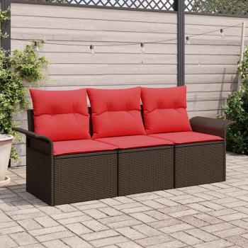 ARDEBO.de - Sofa Set 3 stk. 3-Sitzanzahl Braun und Rot Poly-Rattan