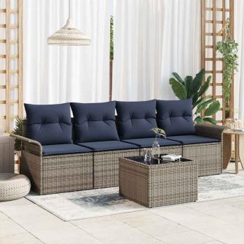 ARDEBO.de - Sofa Set mit Kissen 5 pcs Grau Poly-Rattan