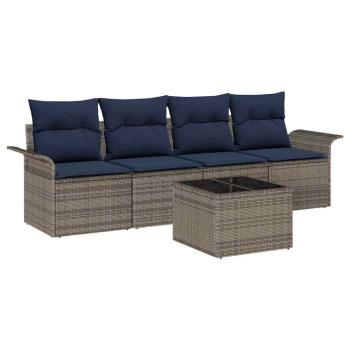 Sofa Set mit Kissen 5 pcs Grau Poly-Rattan