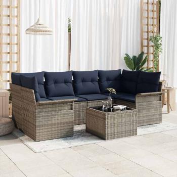 ARDEBO.de - Gartensofa-set mit Kissen 7 pcs Grau Poly-Rattan
