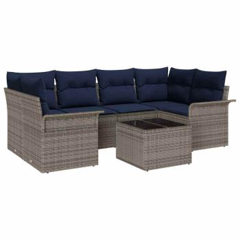 Gartensofa-set mit Kissen 7 pcs Grau Poly-Rattan