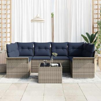Gartensofa-set mit Kissen 7 pcs Grau Poly-Rattan