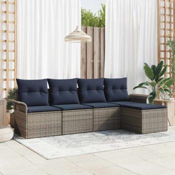 ARDEBO.de - Gartensofa-set mit Kissen 5 pcs Grau Poly-Rattan