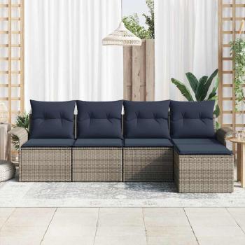 Gartensofa-set mit Kissen 5 pcs Grau Poly-Rattan