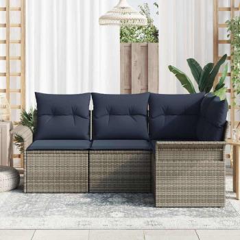 Gartensofa-set mit Kissen 4 pcs Grau Poly-Rattan