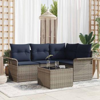 ARDEBO.de - Gartensofa-set mit Kissen 5 pcs Grau Poly-Rattan
