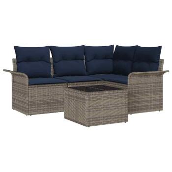 Gartensofa-set mit Kissen 5 pcs Grau Poly-Rattan