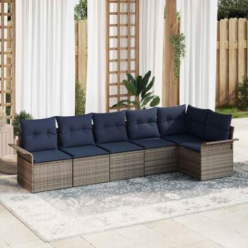 ARDEBO.de - Gartensofa-set mit Kissen 6 pcs Grau Poly-Rattan