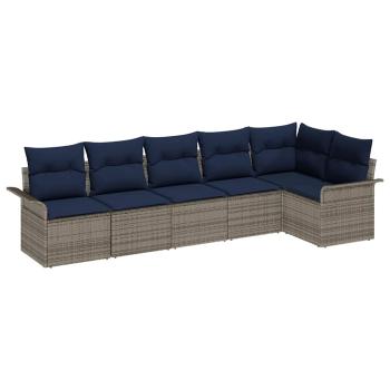 Gartensofa-set mit Kissen 6 pcs Grau Poly-Rattan