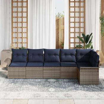Gartensofa-set mit Kissen 6 pcs Grau Poly-Rattan