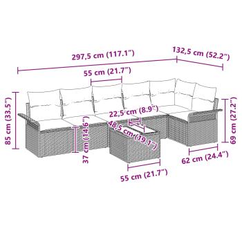 Gartensofa-set mit Kissen 7 pcs Grau Poly-Rattan