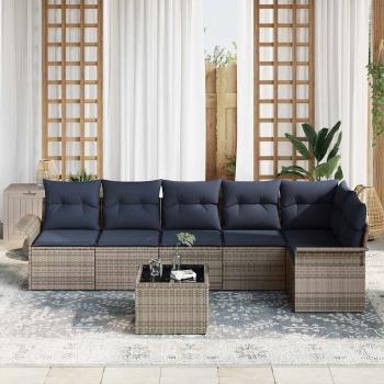 Gartensofa-set mit Kissen 7 pcs Grau Poly-Rattan