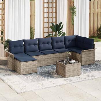 ARDEBO.de - Gartensofa-set mit Kissen 8 pcs Grau Poly-Rattan