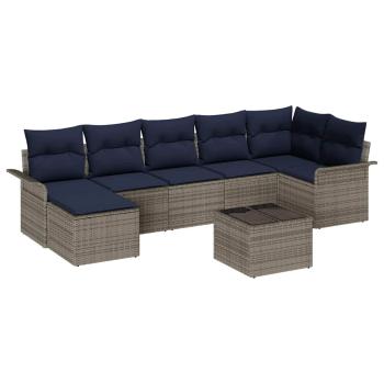 Gartensofa-set mit Kissen 8 pcs Grau Poly-Rattan