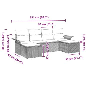 Gartensofa-set mit Kissen 6 pcs Braun Poly-Rattan