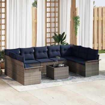 ARDEBO.de - Gartensofa-set mit Kissen 10 pcs Grau Poly-Rattan