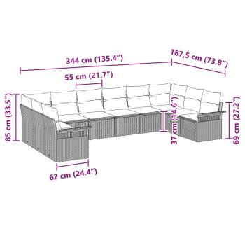 Gartensofa-set mit Kissen 10 pcs Braun Poly-Rattan