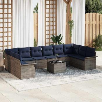 ARDEBO.de - Gartensofa-set mit Kissen 11 pcs Grau Poly-Rattan