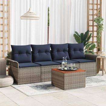 ARDEBO.de - Gartensofa-set mit Kissen 5 pcs Grau Poly-Rattan