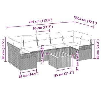 Gartensofa-set mit Kissen 8 pcs Grau Poly-Rattan